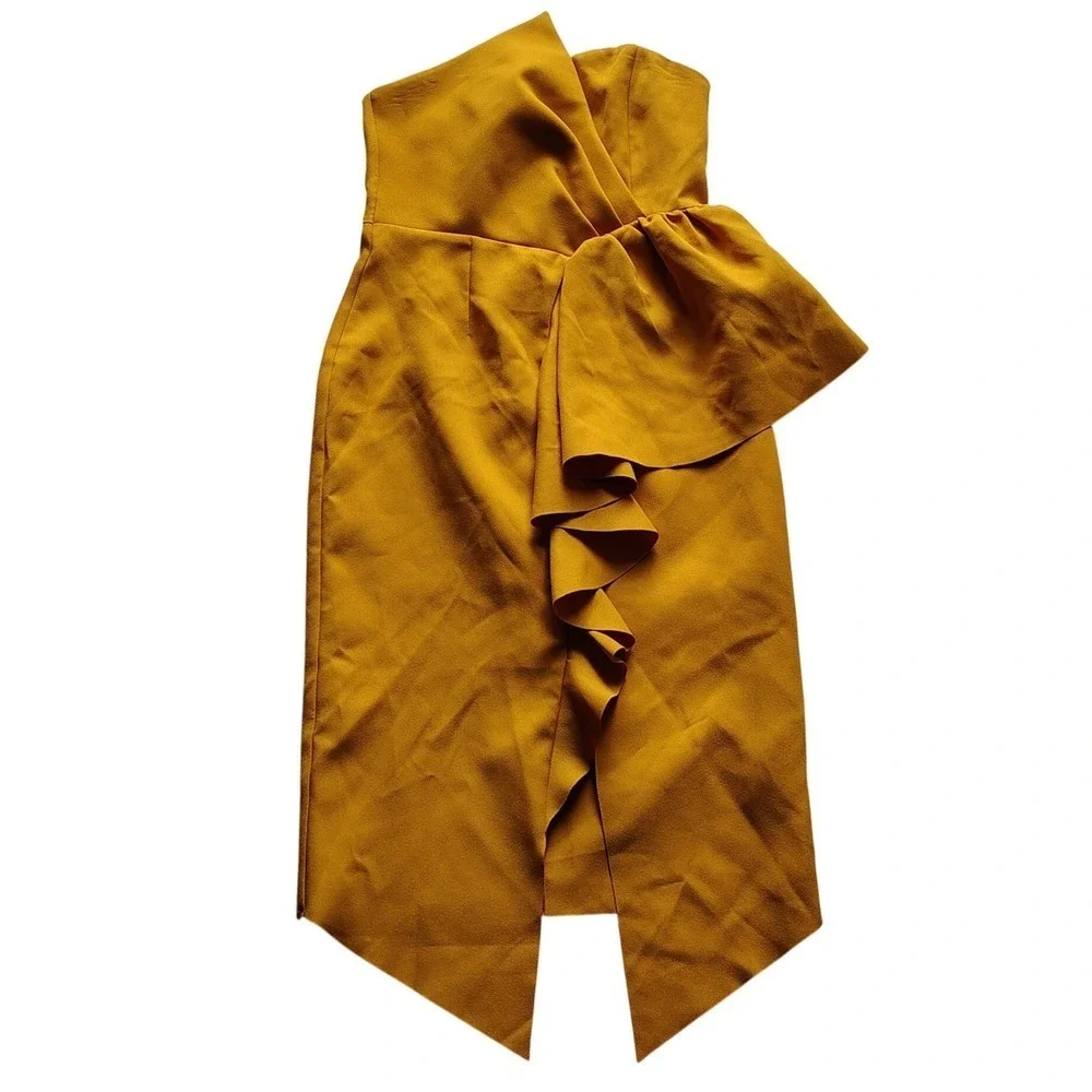 NWT Elliatt One Shoulder Cocktail Dress Size Large Mustard Yellow Sheath Party - Picture 2 of 5